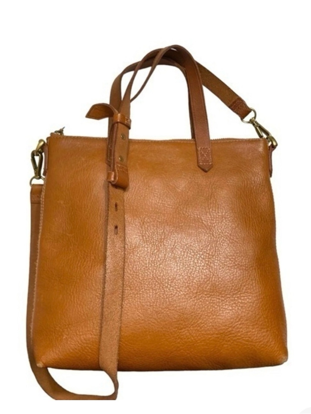 Madewell Leather Crossbody Tote Bag in Cognac Brown